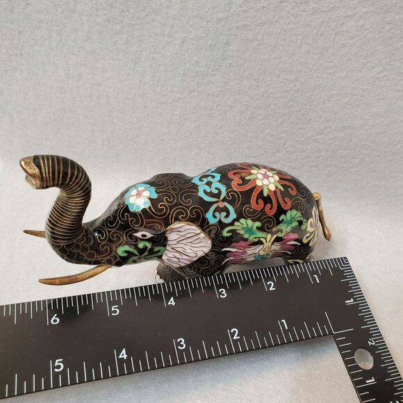 Vintage Cloisonne Elephant Figurine, Enamel, Upraised Trunk Up, Good Luck Statue - Picture 8 of 8